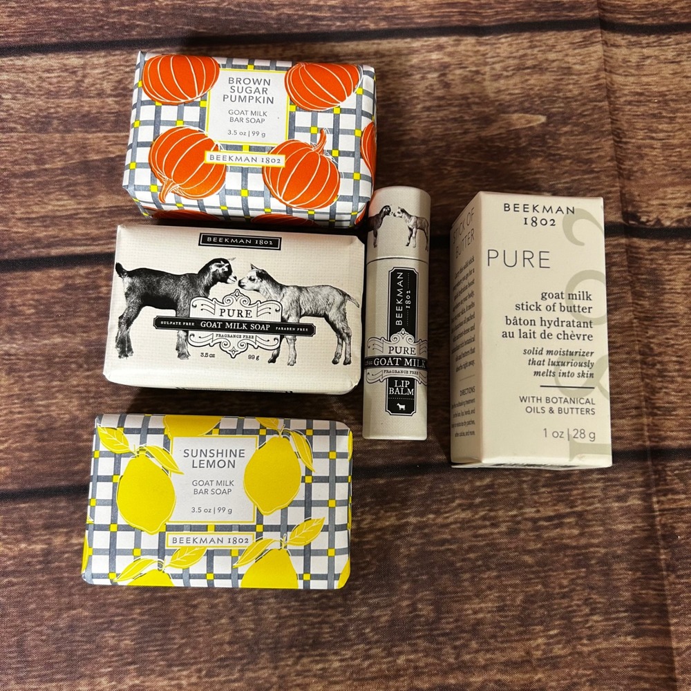 Beekman 1802 Goat Milk Skincare Set 3 Bar Soaps Lip Balm & Stick of Butter NEW